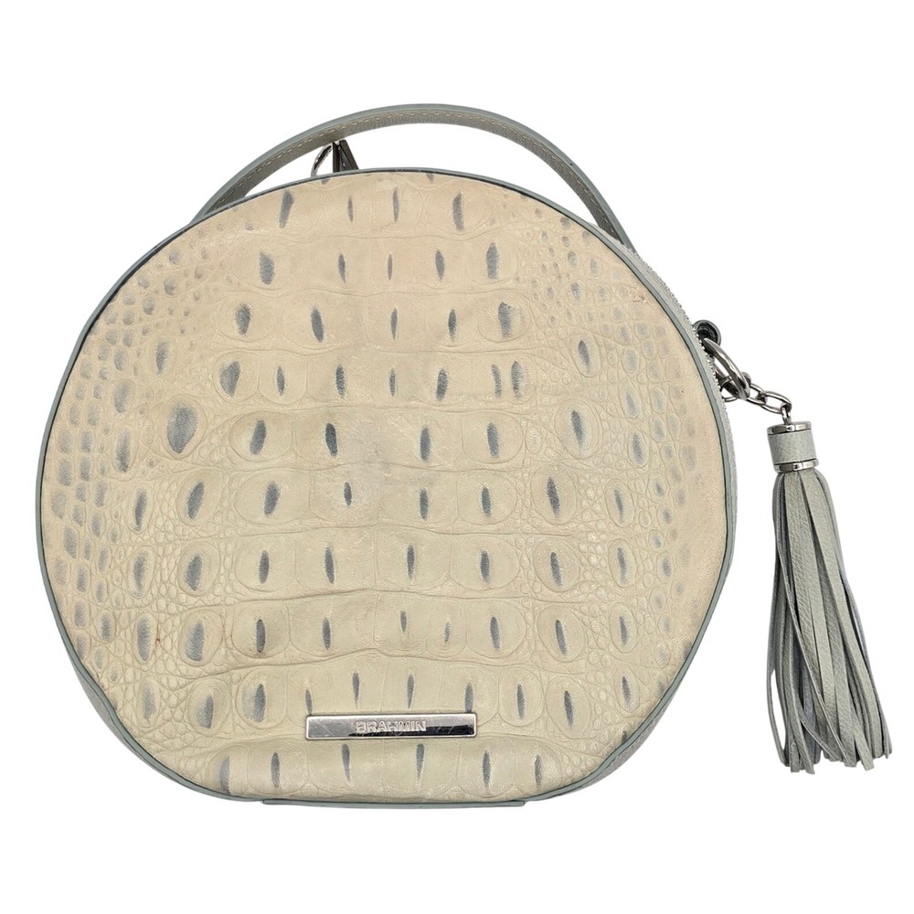 Brahmin Lane Round Canteen Bag Croc Embossed Cream Gray Leather No Strap